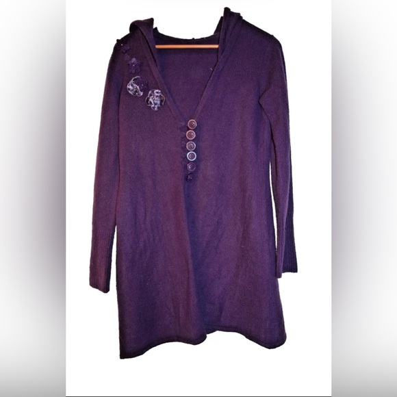 Women M Vintage Glam Long Open Flyaway Cardigan Hooded Bead Flowers Satin G15 - Picture 3 of 10